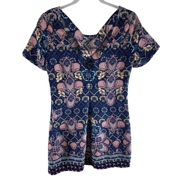 Hollister Multicolored Patterned Short Sleeve Mini Stretchy Sheath Dress Size M - Picture 2 of 5